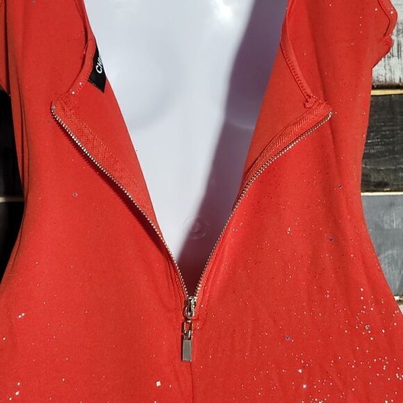 Red V Neck Sparkle Ruffled Salsa Dress Size S - Picture 5 of 11